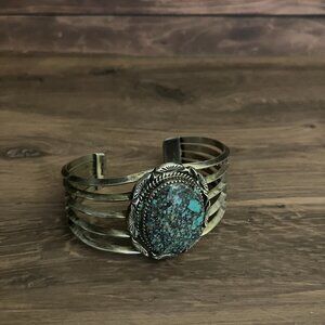 Authentic Native American Sterling Silver and Turquoise Cuff Bracelet